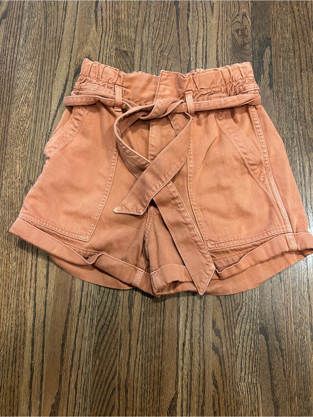 AMO Paperbag High Rise Belted Denim Shorts Rust Size 26